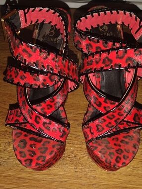 Bold Red Leopard Print Wedge Sandals by ICENE